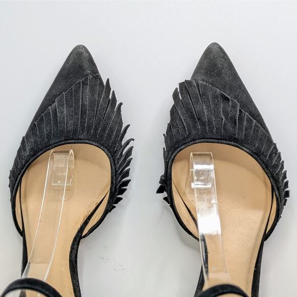 M. Gemi Shoes Womens 40 Black Suede Fringe Pointy Toe Ankle Strap Low Heel - Picture 4 of 14
